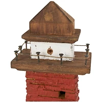 Red & White Wood Light House Sculpture Set