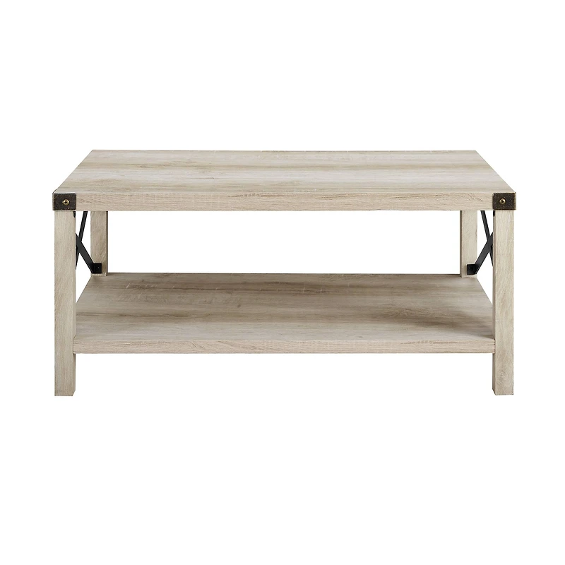 White Oak & Bronze Metal X Rustic Wood Coffee Table