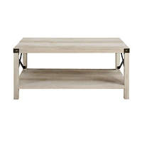 White Oak & Bronze Metal X Rustic Wood Coffee Table