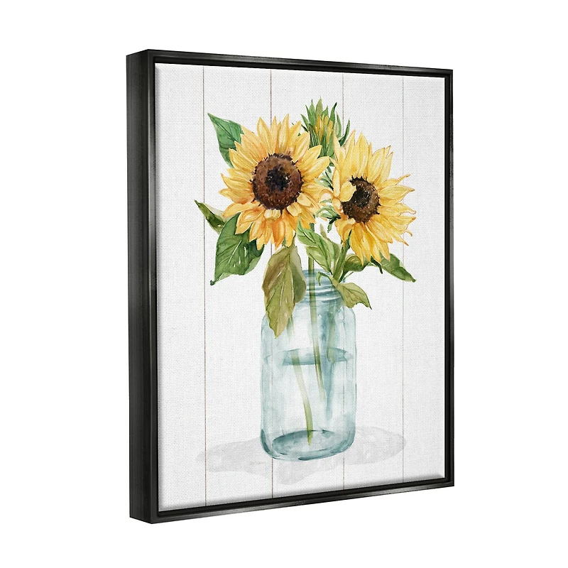 Stupell Industries Yellow Sunflowers Country jar Framed Floater Canvas Wall Art