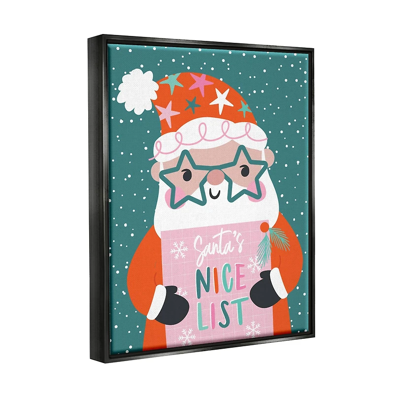 Stupell Industries Santa's Nice List Falling Snow Framed Floater Canvas Wall Art