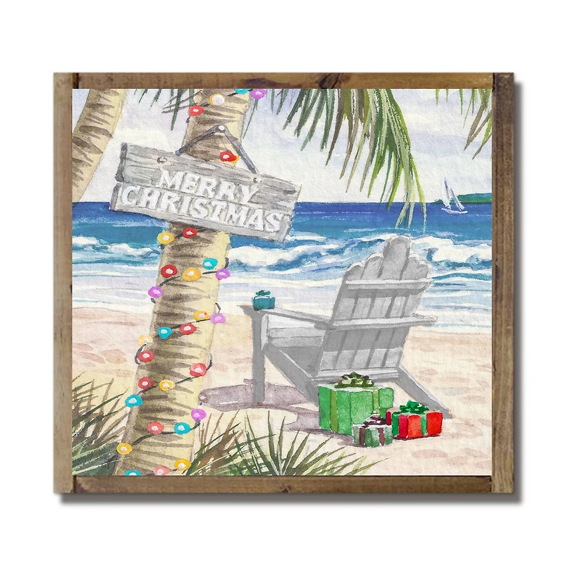 13.5" Merry Coastal Beach Christmas Brown Framed Wall Plaque