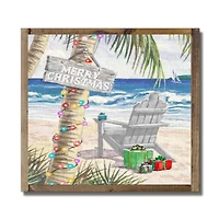 13.5" Merry Coastal Beach Christmas Brown Framed Wall Plaque