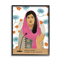 Stupell Industries Malala Yousafzai Speech Over Blue & Orange Flowers Wall Art in Black Frame