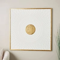 40" White & Gold Metal Geometric Wall Decor with Wavy Pattern