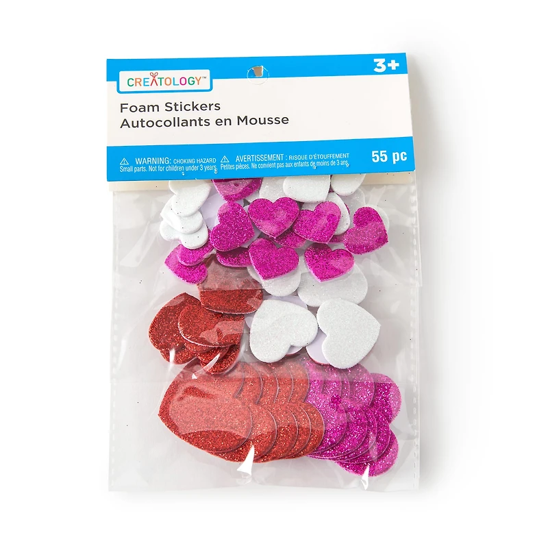 12 Packs: 55 ct. (660 total) Foam Glitter Heart Stickers by Creatology™