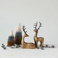Hello Honey® 12.5" Natural & Black Mango Wood Standing Reindeer with Aluminum Antlers