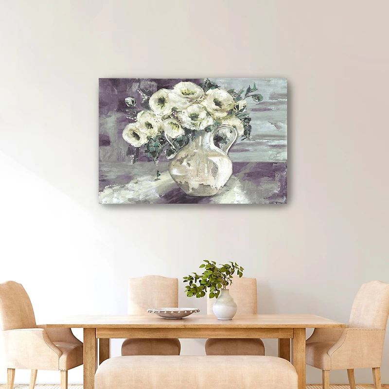White Flowers In Pottery Pitcher Canvas Giclee