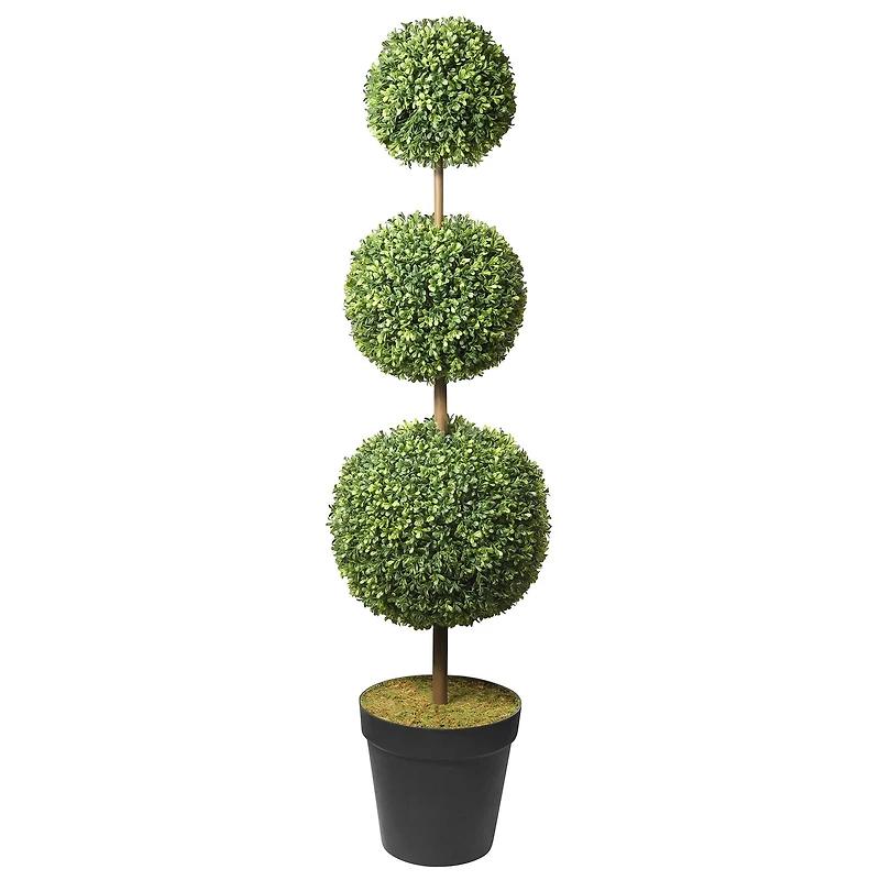Haute Decor Triple Ball Artificial Boxwood Topiary, Adjustable to 64" Tall