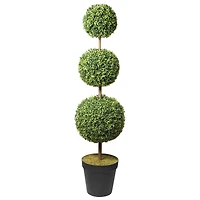 Haute Decor Triple Ball Artificial Boxwood Topiary, Adjustable to 64" Tall