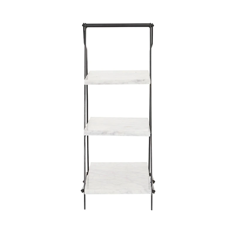 23" White Marble & Iron Contemporary 3-Tier Tray Stand