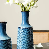 Glitzhome® Brilliant Blue Chevron Ceramic Modern Vase Set
