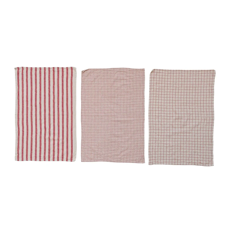 Hello Honey® Red & White Grid & Stripes Cotton Tea Towels Set