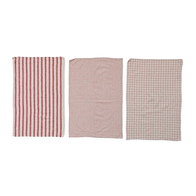 Hello Honey® Red & White Grid & Stripes Cotton Tea Towels Set