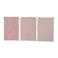 Hello Honey® Red & White Grid & Stripes Cotton Tea Towels Set