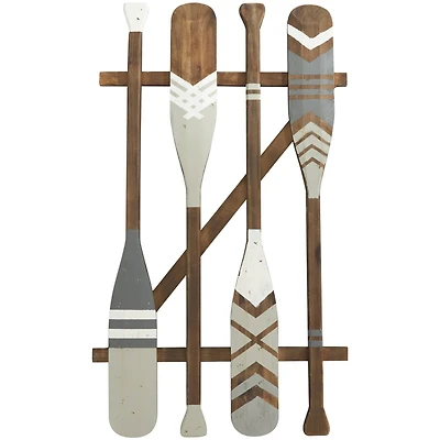 Gray Arrow & Stripe Patterned Wood Paddle Wall Décor
