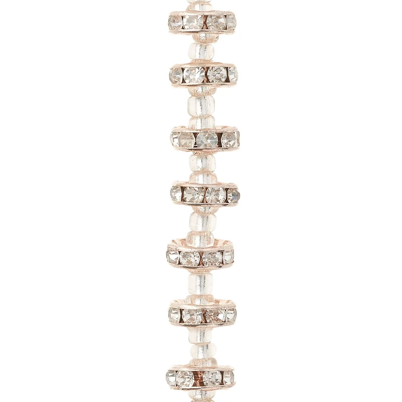 12 Pack: Rose Gold Rhinestone Studded Rondel Beads, 10mm by Bead Landing™
