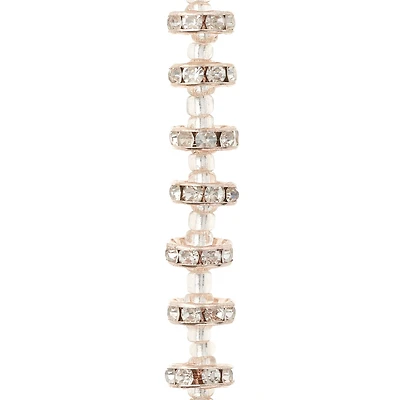 12 Pack: Rose Gold Rhinestone Studded Rondel Beads, 10mm by Bead Landing™