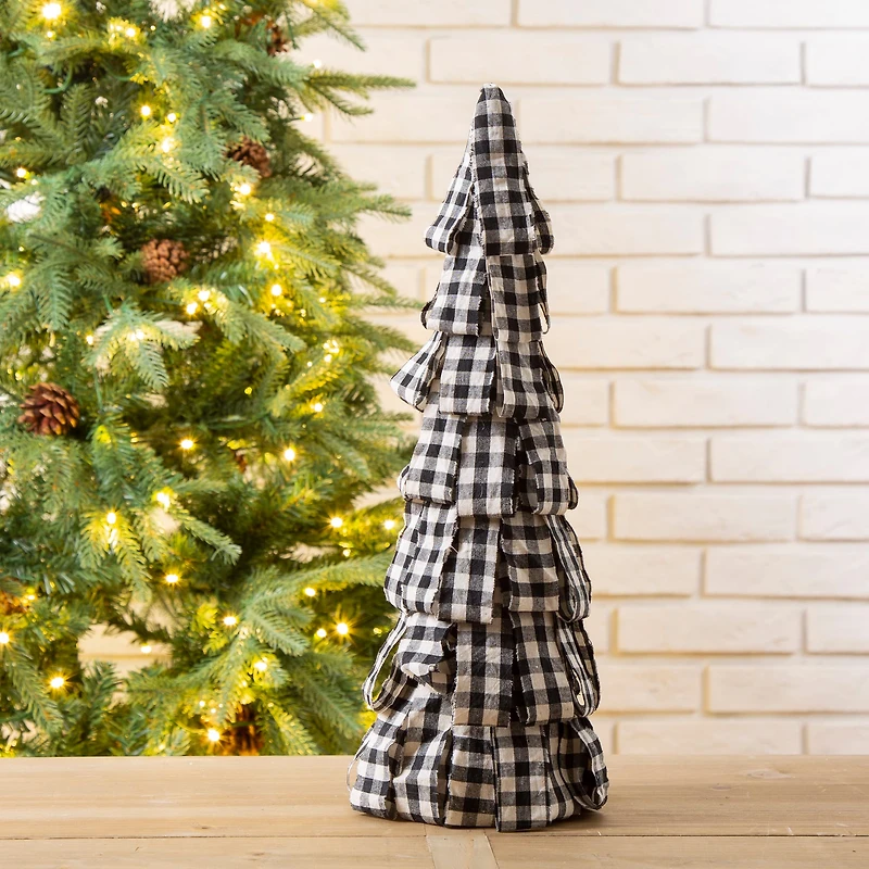 Glitzhome® 17" Black & White Plaid Fabric Tabletop Tree