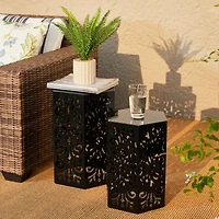 Glitzhome® Floral Motif Hexagonal Garden Stool Set
