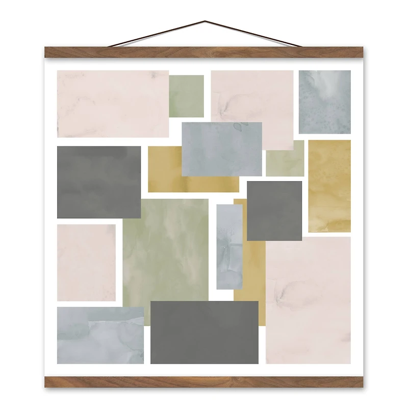 Muted Abstract Squares 20" x 20" Teak Hanging Canvas