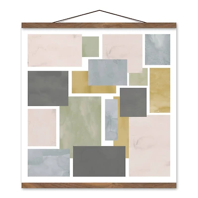 Muted Abstract Squares 20" x 20" Teak Hanging Canvas