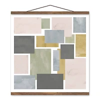 Muted Abstract Squares 20" x 20" Teak Hanging Canvas