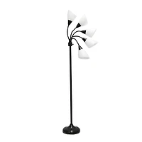 Simple Designs™ 5.5ft. 5-Light Gooseneck Black Floor Lamp with White Shades