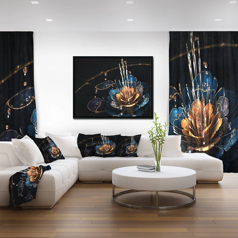 Designart - Orange Blue Flower with Water Drops