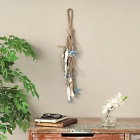 Brown Jute Rope Fish Hanging Wall Décor with Blue Starfish and Shell Accents
