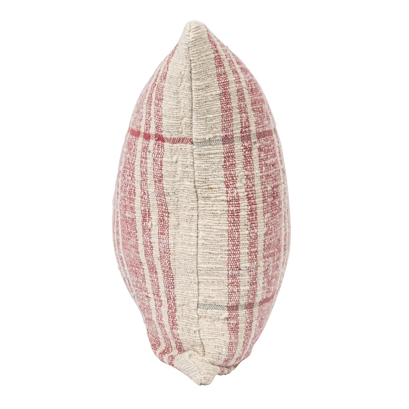 Hello Honey® Natural & Red Grid Pattern Cotton Slub Lumbar Pillow