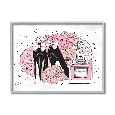 Stupell Industries Glam Pink Peonies & Heels Gray Framed Wall Art