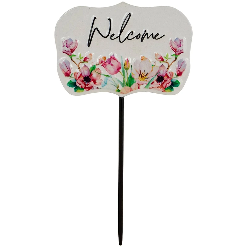 8" Floral Welcome Yard Metal Garden Stake
