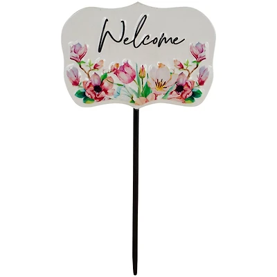 8" Floral Welcome Yard Metal Garden Stake