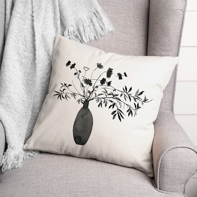 Monochromatic Floral IV 18" x 18" Throw Pillow