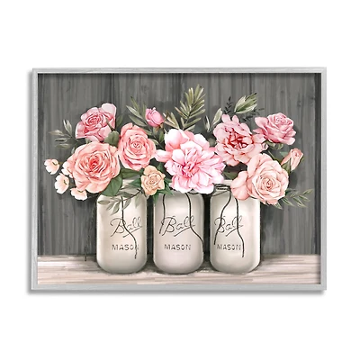 Stupell Industries Blossoming Pink Rose Bouquets Gray Framed Wall Art
