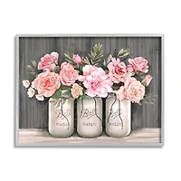 Stupell Industries Blossoming Pink Rose Bouquets Gray Framed Wall Art