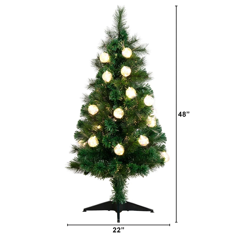 4ft. Fiber Optic Warm White Ornament LED Lights Pine with Mixed Tips Artificial Christmas Tree
