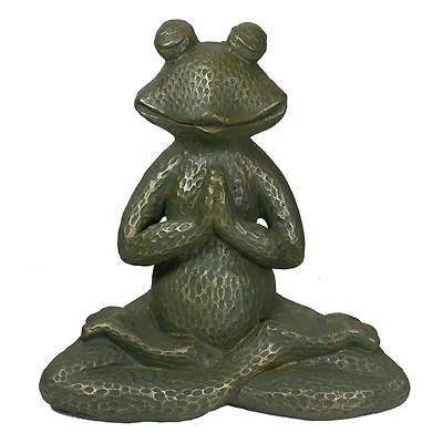 14" Gold Verdigris Yoga Frog Outdoor Garden Statue