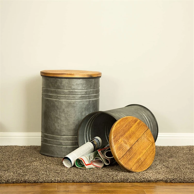 Glitzhome® Farmhouse Metal & Wood Storage Seat Stool Set