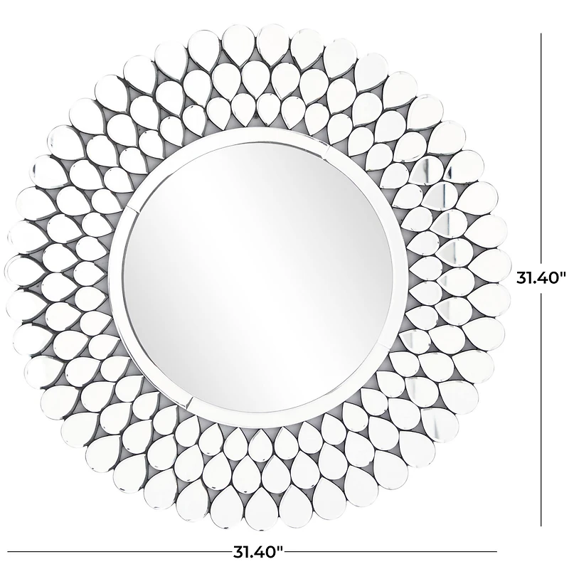 Silver Glass Starburst Wall Mirror with Teardrop Embellishment 31" x 1" x 31"