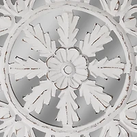 American Art Décor™ 16" Distressed Reflective Hand-Carved White Wood Wall Accent Medallion