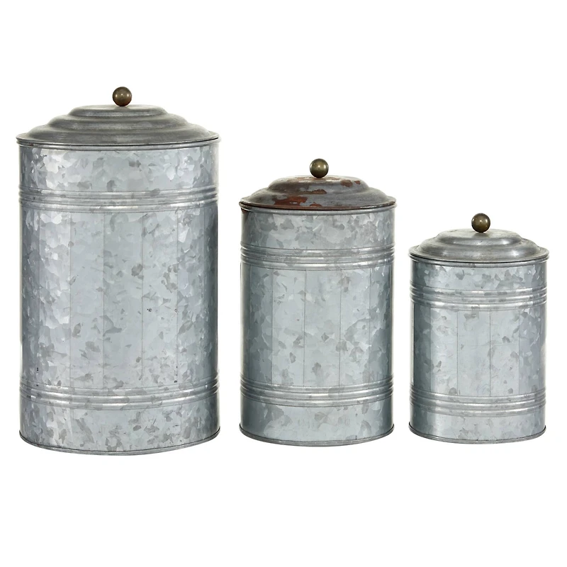 Gray Farmhouse Decorative Metal Cannister Set