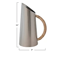 Hello Honey® 11" Modern Boho Angled Stainless Steel Pitcher with Rattan Wrapped Handle