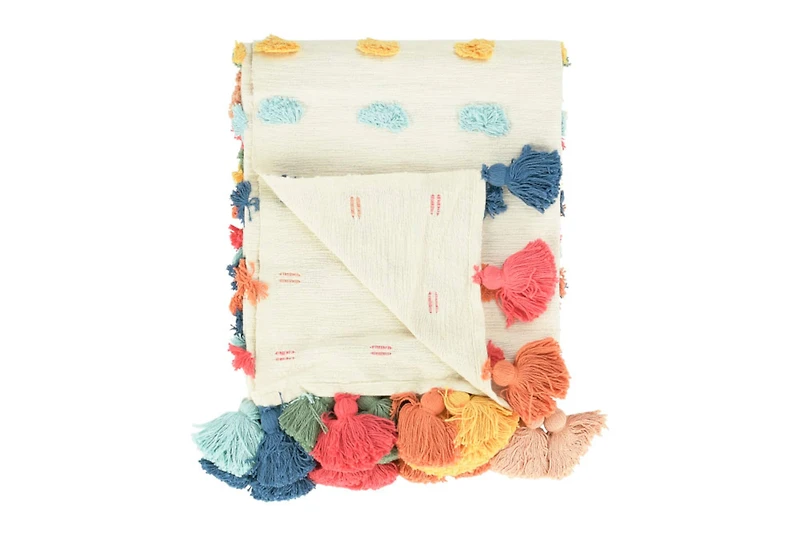 Hello Honey® Woven Cotton Throw with Tufted Dots and Tassels