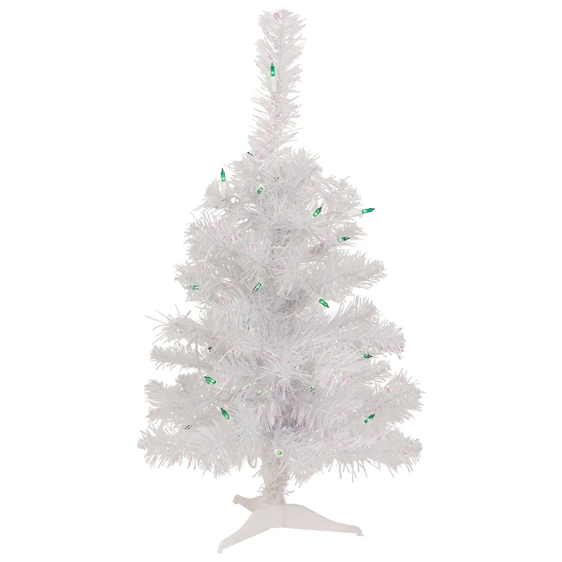 2ft. Pre-Lit White Rockport Pine Artificial Christmas Tree, Green Lights