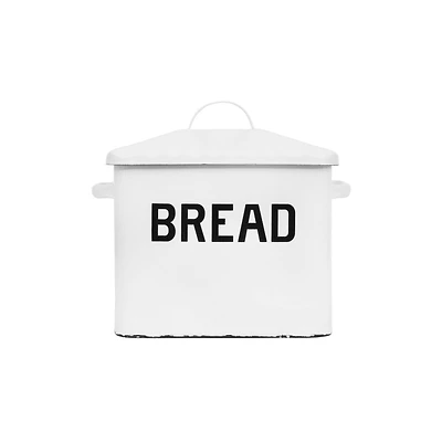 Hello Honey® 13.5" Enameled Metal Distressed White Bread Box with Lid