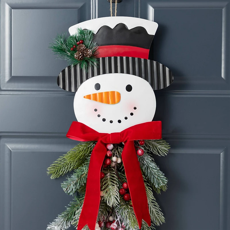 Glitzhome® 25" Greenery Snowman Door Hanger