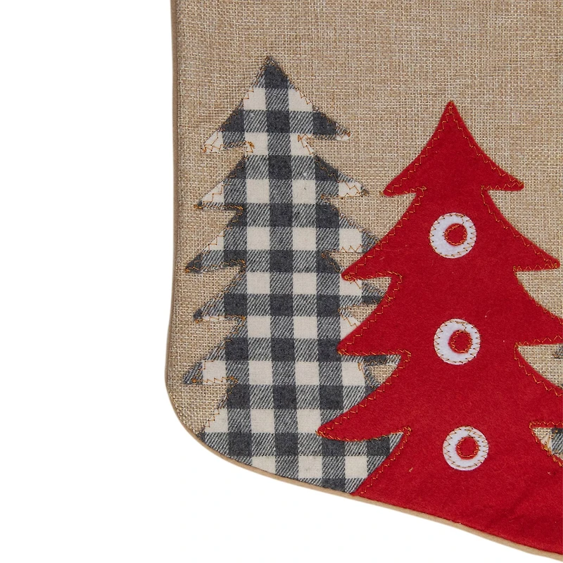19" Beige & Red Burlap Happy Holidays Forest Trees Christmas Stocking