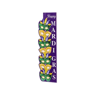 Glitzhome® 41.75" Mardi Gras Wooden Lighted Stacked Masks Porch Decor with Timer